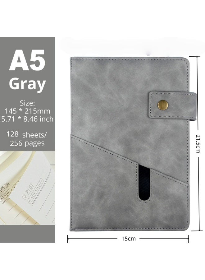 A5  Lined Leather Hardcover Notebook Hardcover Journal Set with Divider, Pocket,  Pen and Gift BoxRuled Notepad for School, Office, Business Travel, Men and Women, Grey - Image 2